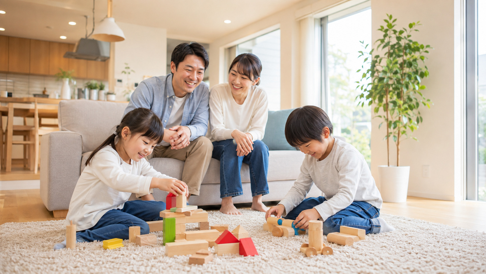 遊び場と収納を備えた子ども部屋