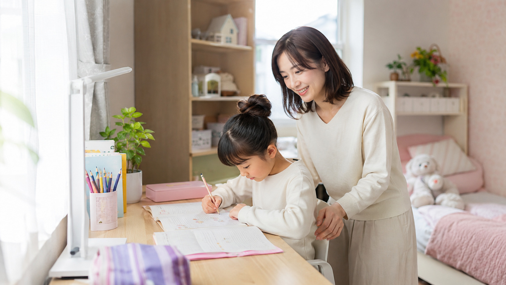 学習机と収納を備えた子ども部屋