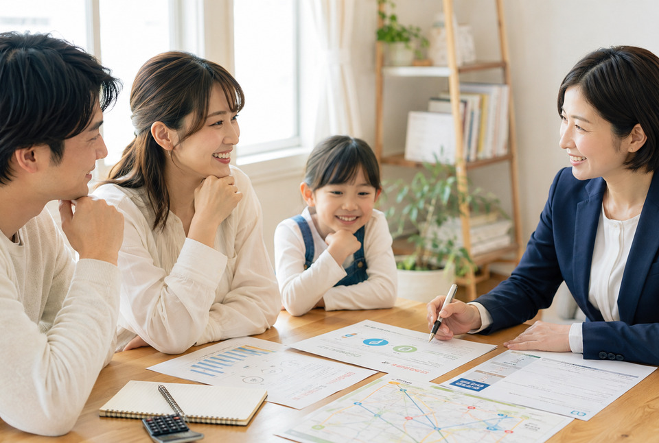 家族が不動産担当者へ気軽に相談しているイメージ