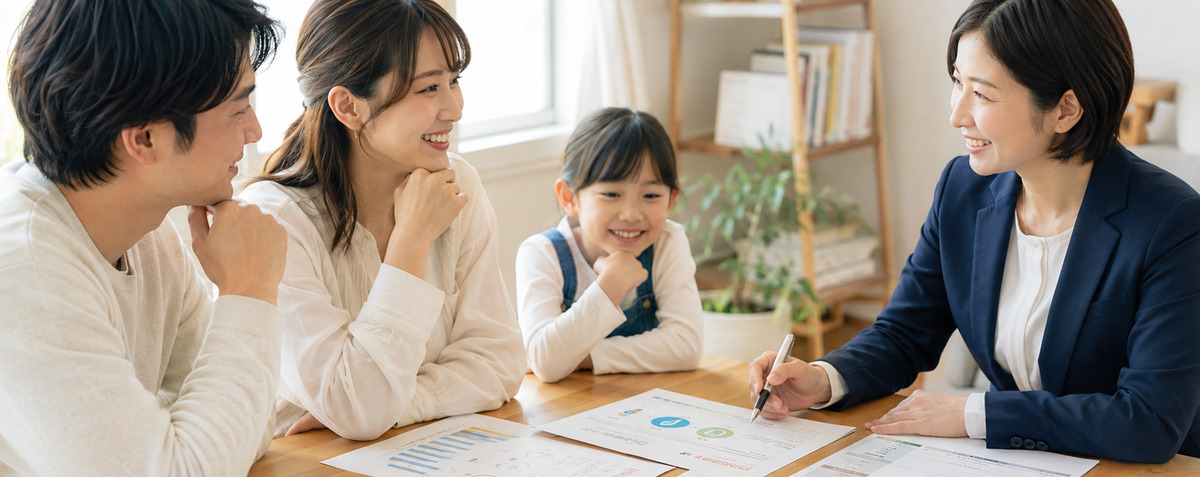 担当者と家族が相談しているイメージ