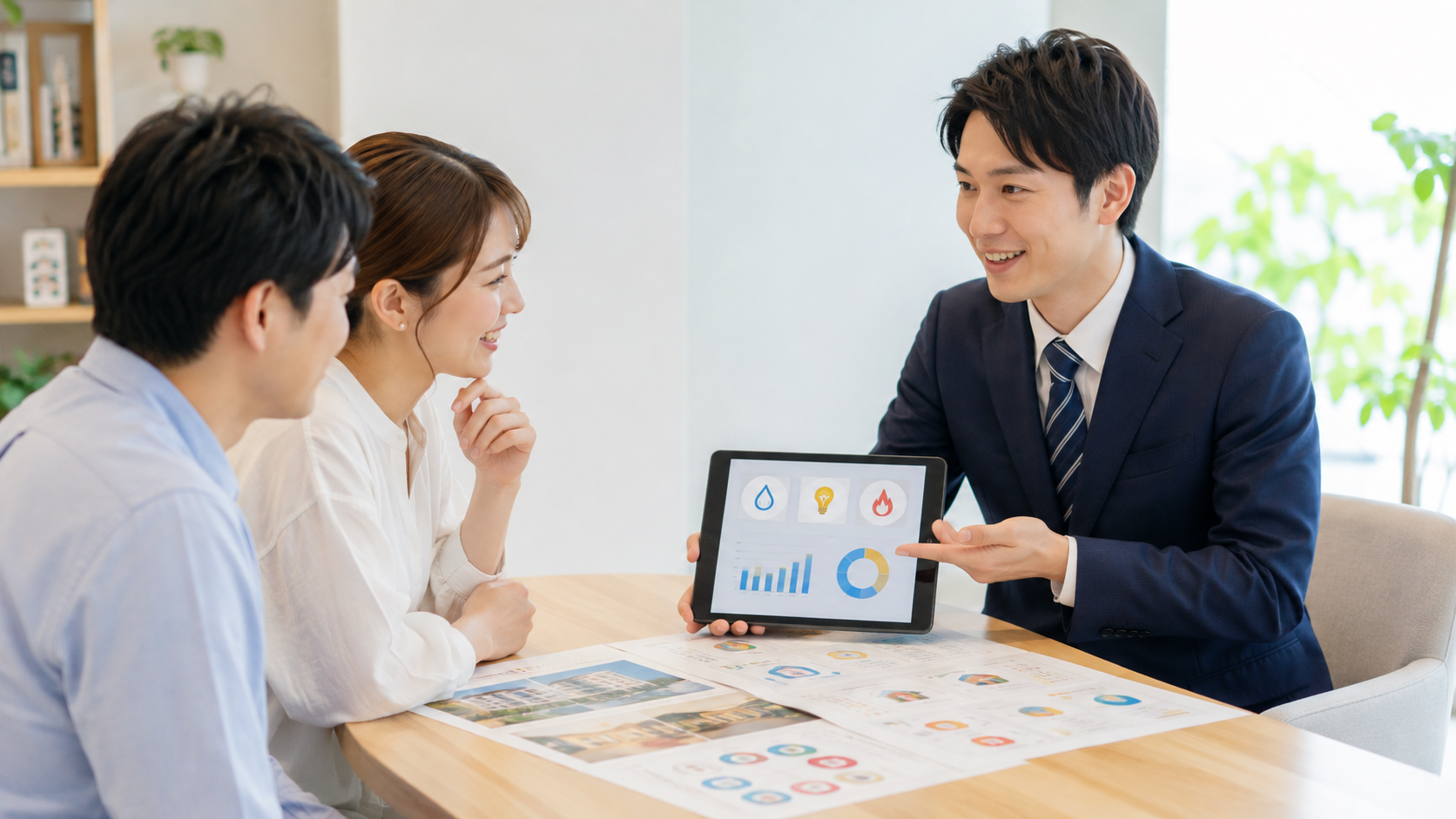 担当者と家族が相談するイメージ